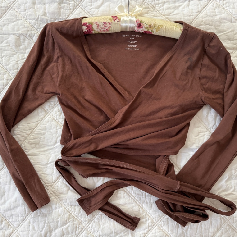 Indigo Luna Chocolate Brown Wrap Top Xs/S